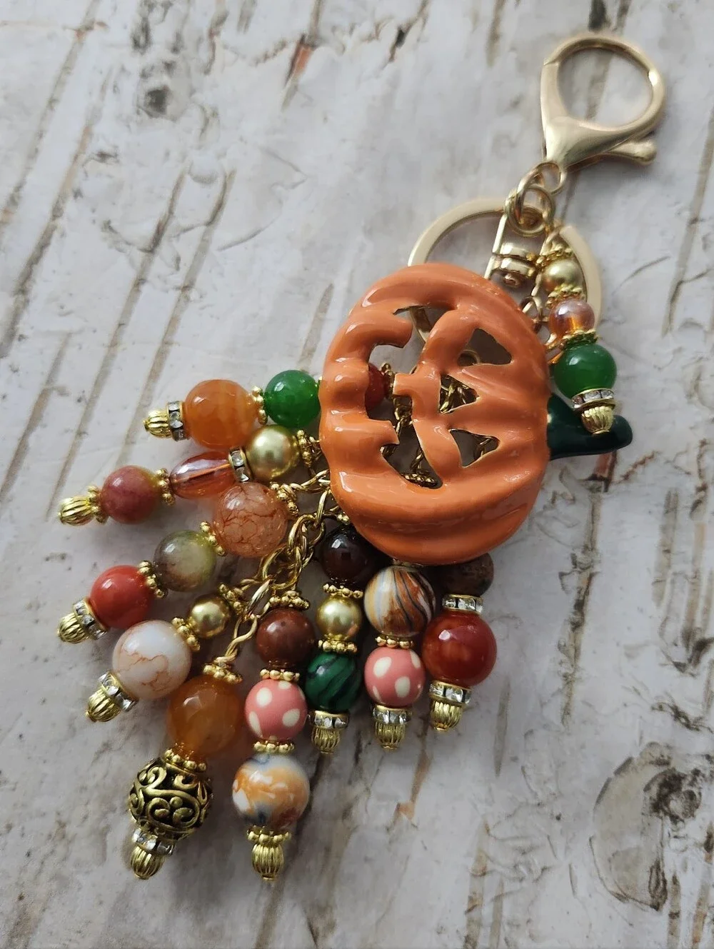 Halloween Autumn Pumpkin Purse Charm or Keychain Aventurine Malacite Handcrafted